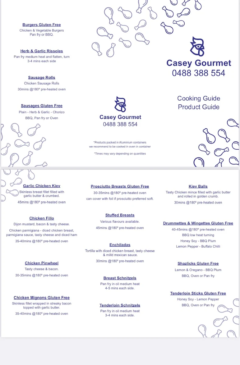 Menu, Casey Gourmet Chicken