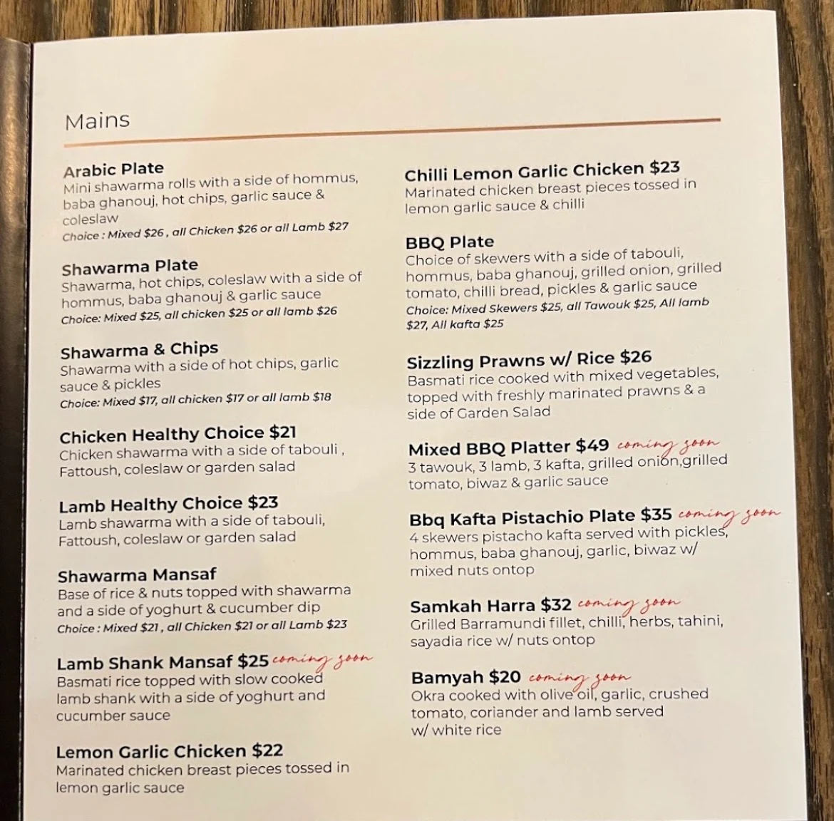 Menu, Mr. Shawarma