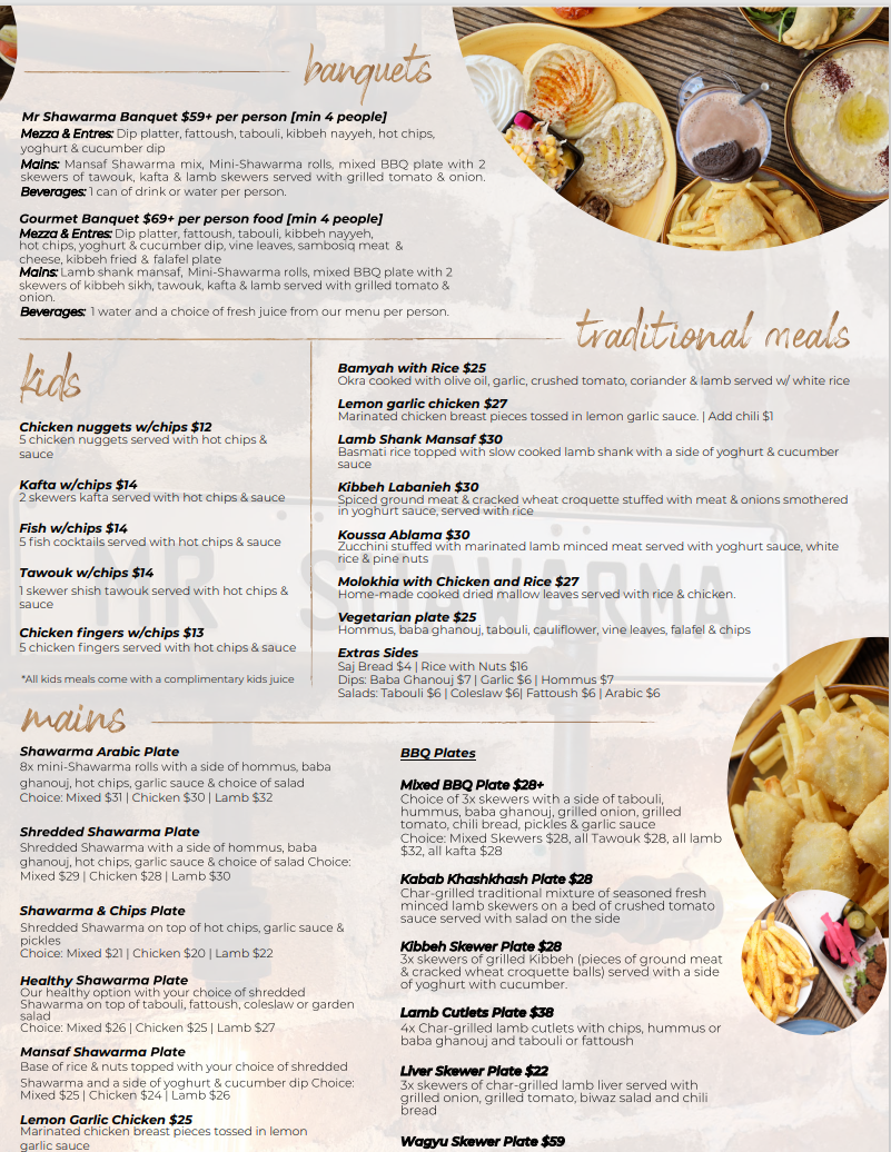 Menu, Mr. Shawarma