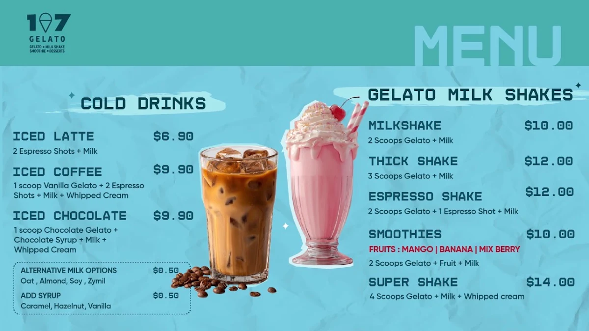Menu, 107 Gelato Capalaba