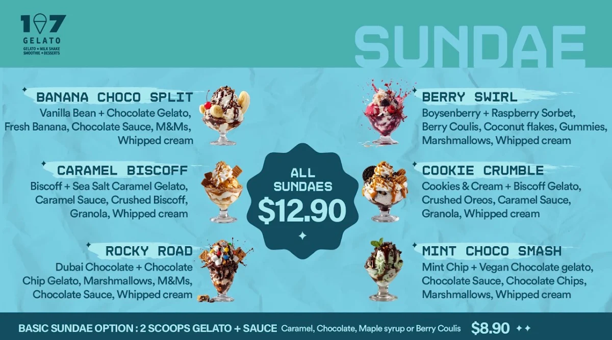 Menu, 107 Gelato Capalaba
