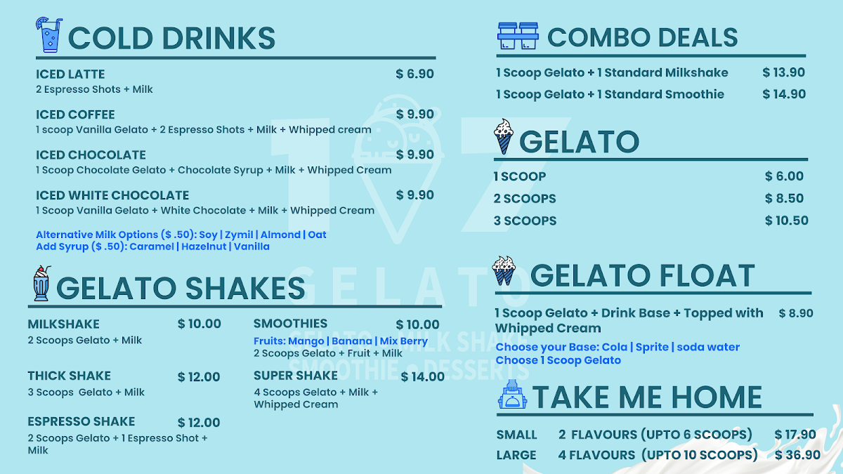 Menu, 107 Gelato Capalaba