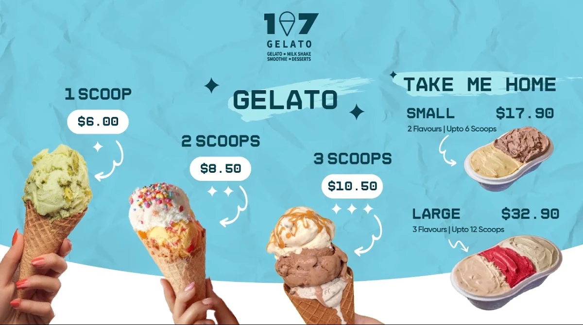 Menu, 107 Gelato Capalaba