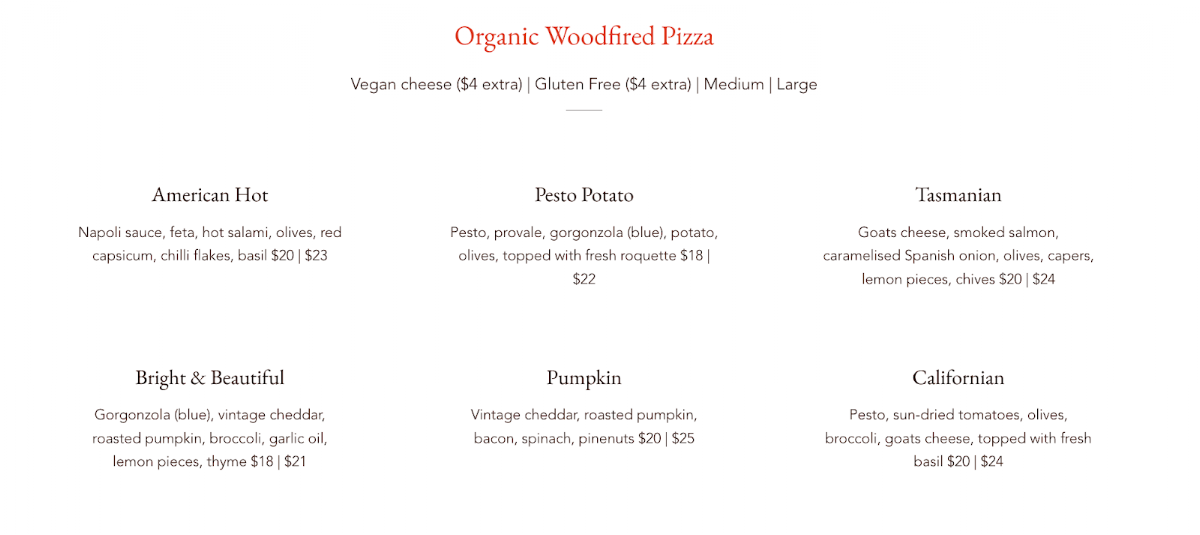 Menu, House of Salad