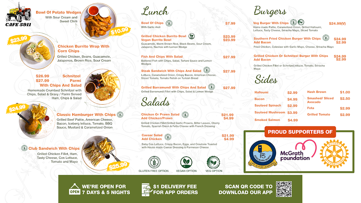 Menu, Cafe 5911 Goulburn