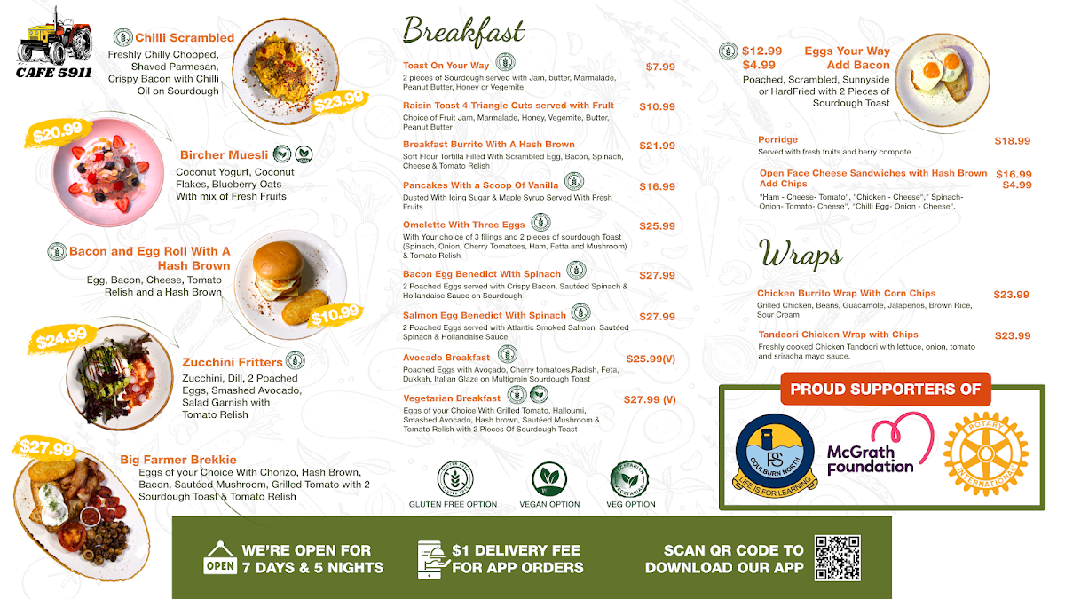 Menu, Cafe 5911 Goulburn