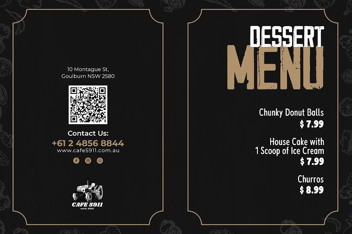 Menu, Cafe 5911 Goulburn