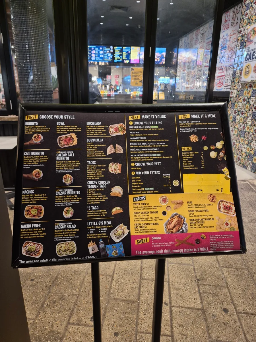 Menu, Guzman y Gomez - MacArthur Square