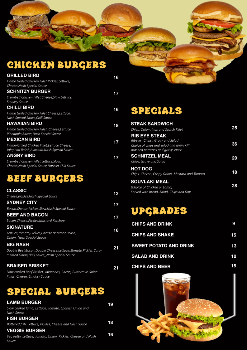 Menu, Nash - Big Brother Burgers
