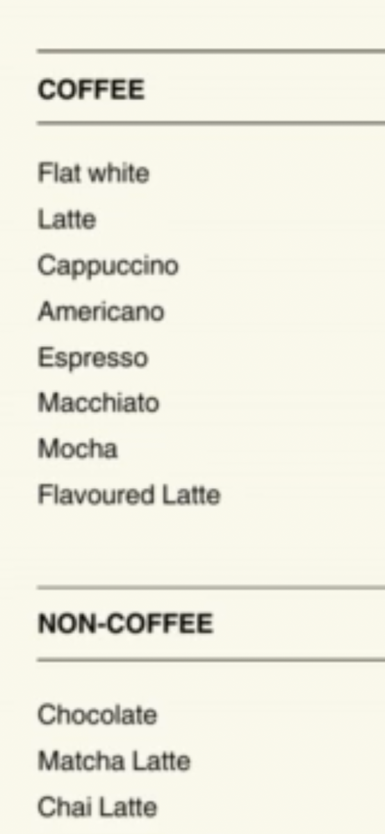 Menu, Braybrook Bakehouse