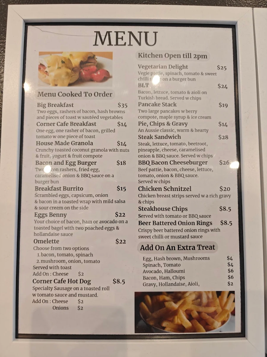 Menu, Corner Cafe Pimpama City