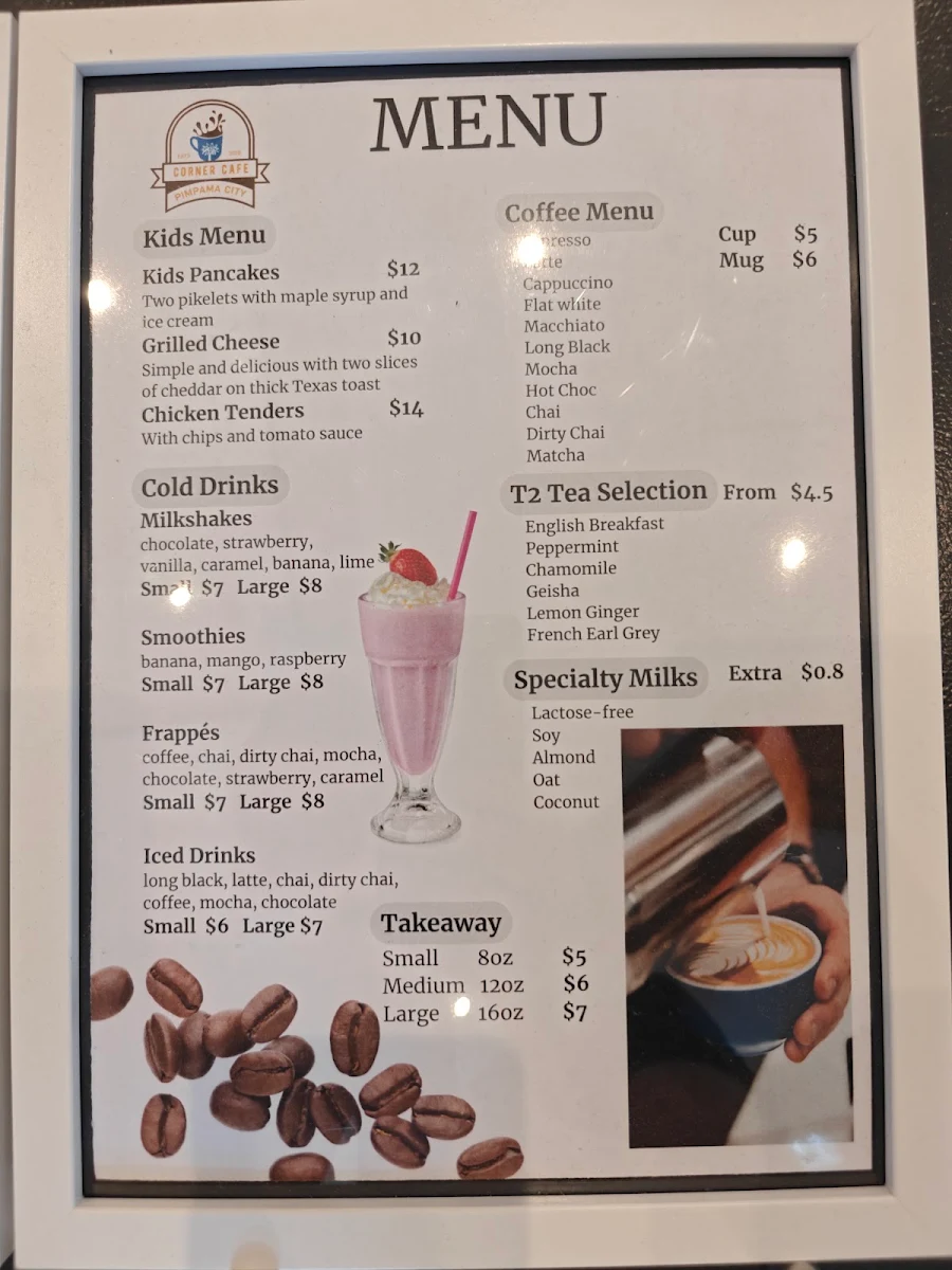Menu, Corner Cafe Pimpama City