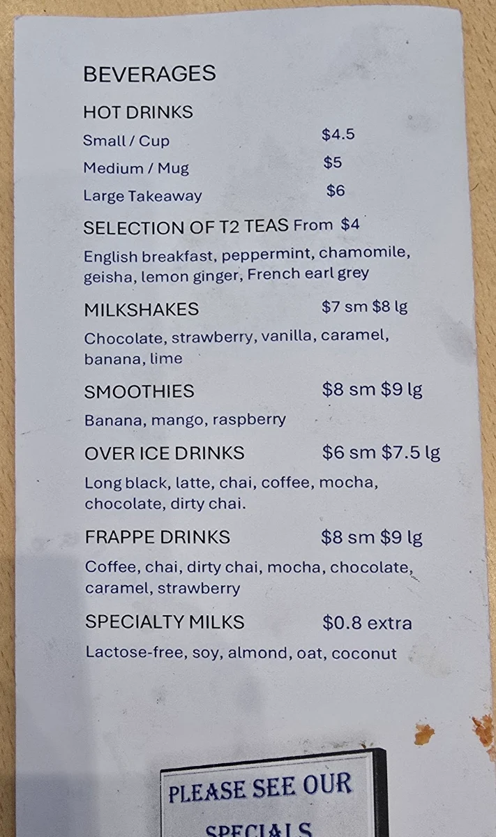 Menu, Corner Cafe Pimpama City