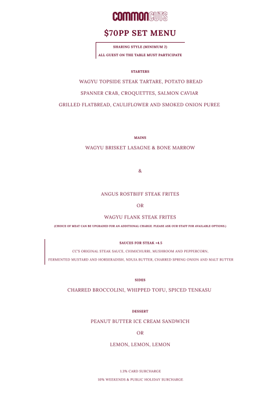 Menu, Common Cuts | Dining and Bar