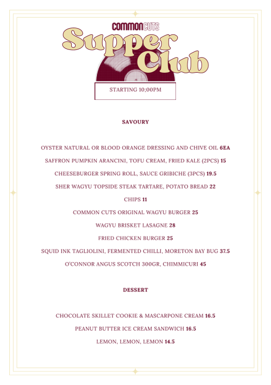 Menu, Common Cuts | Dining and Bar