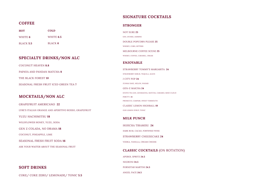 Menu, Common Cuts | Dining and Bar