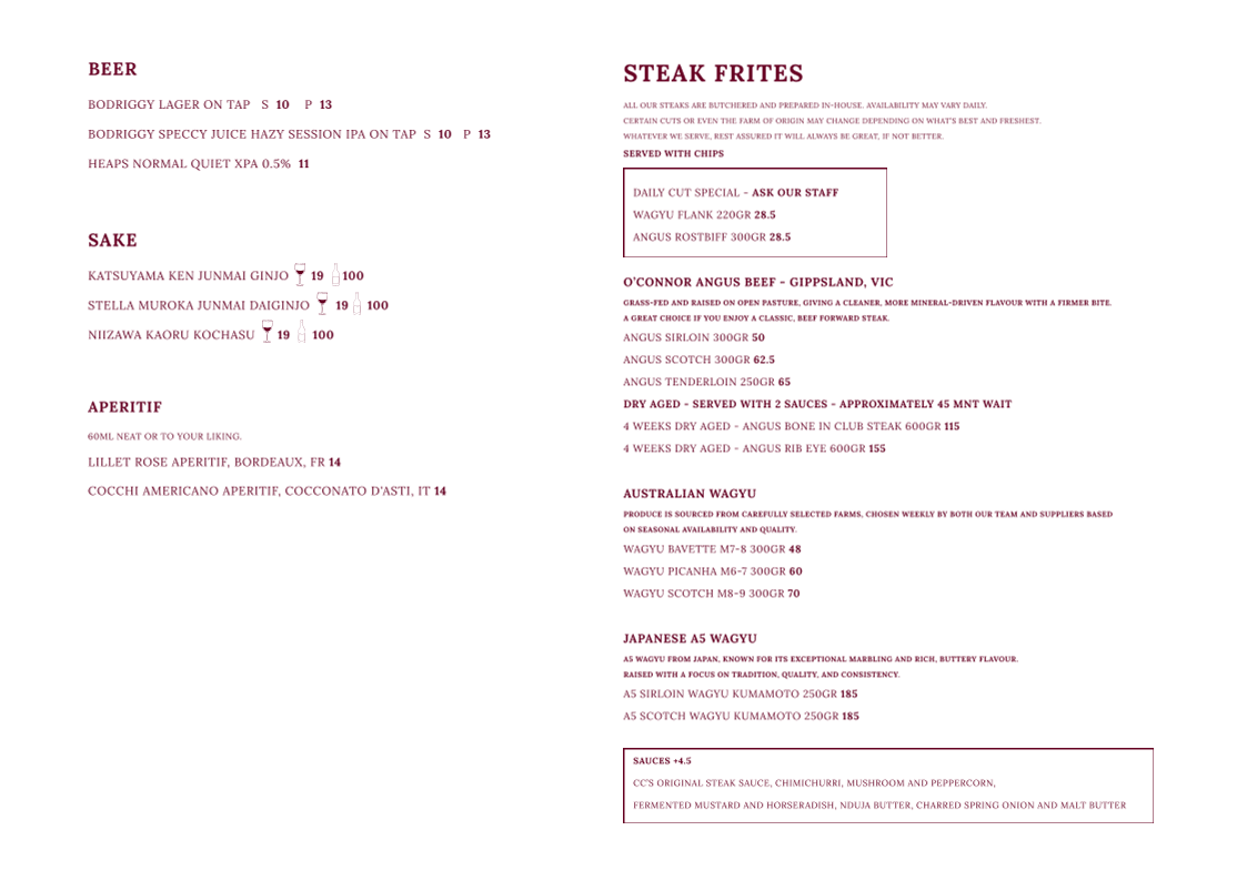 Menu, Common Cuts | Dining and Bar