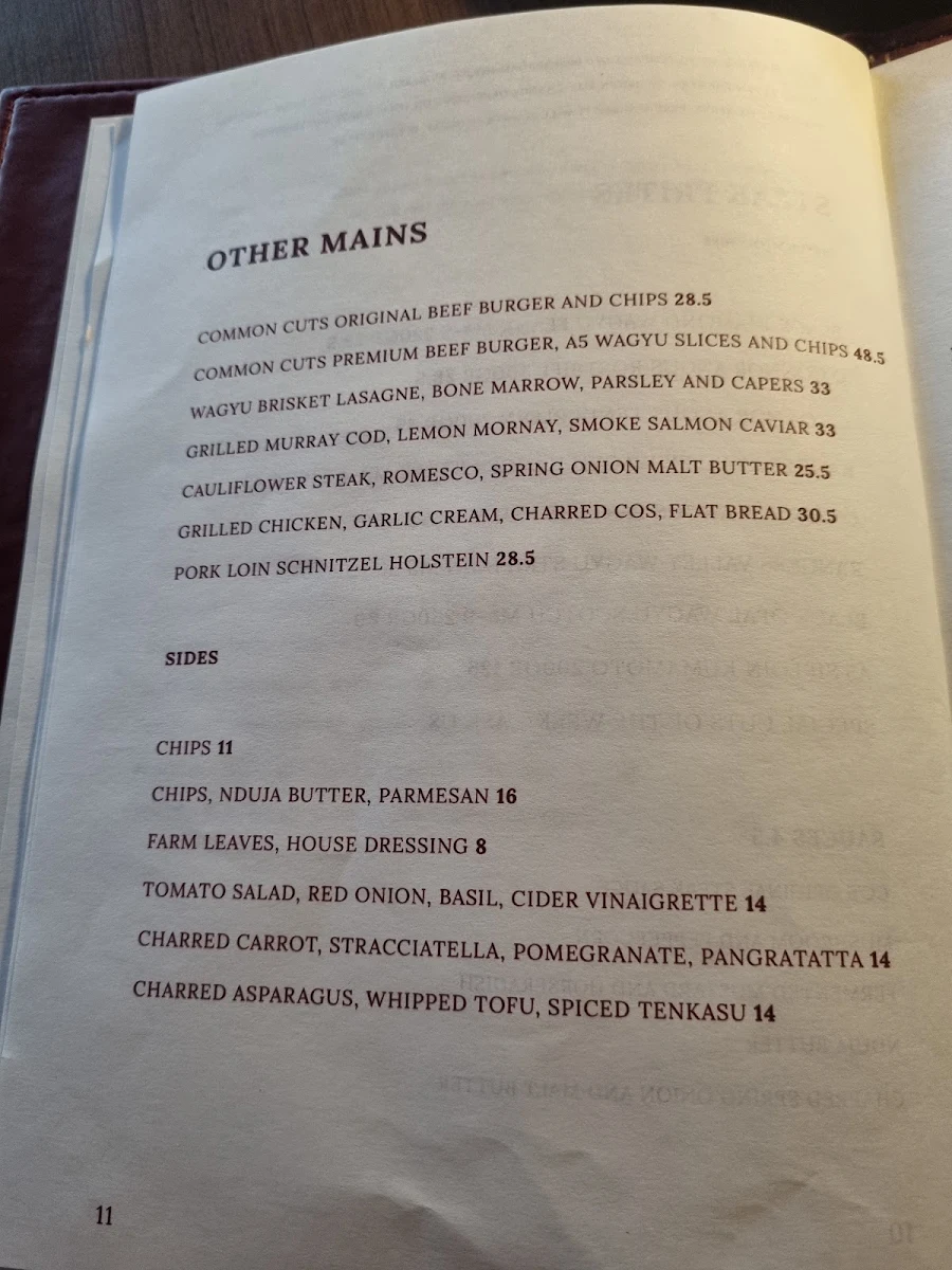 Menu, Common Cuts | Dining and Bar