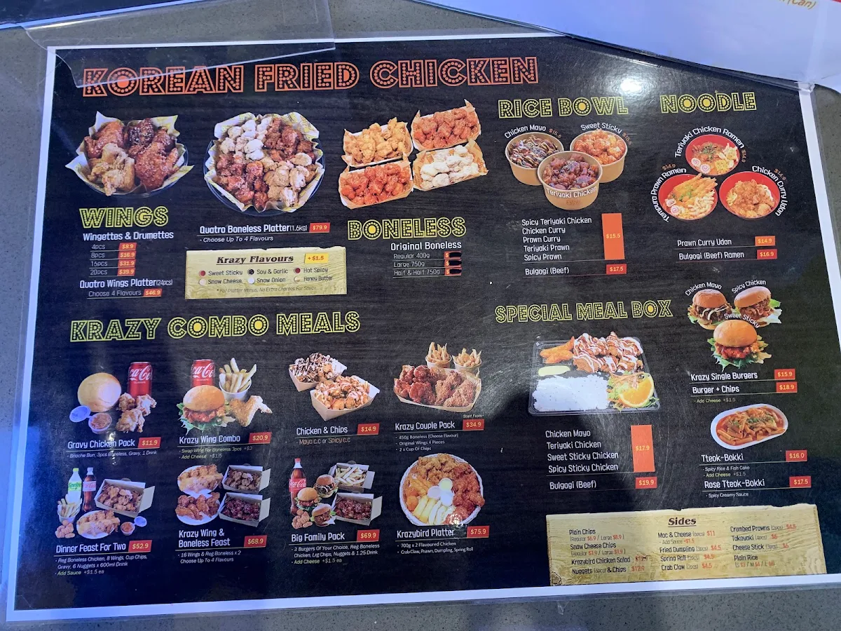 Menu, Krazy Bird World Square