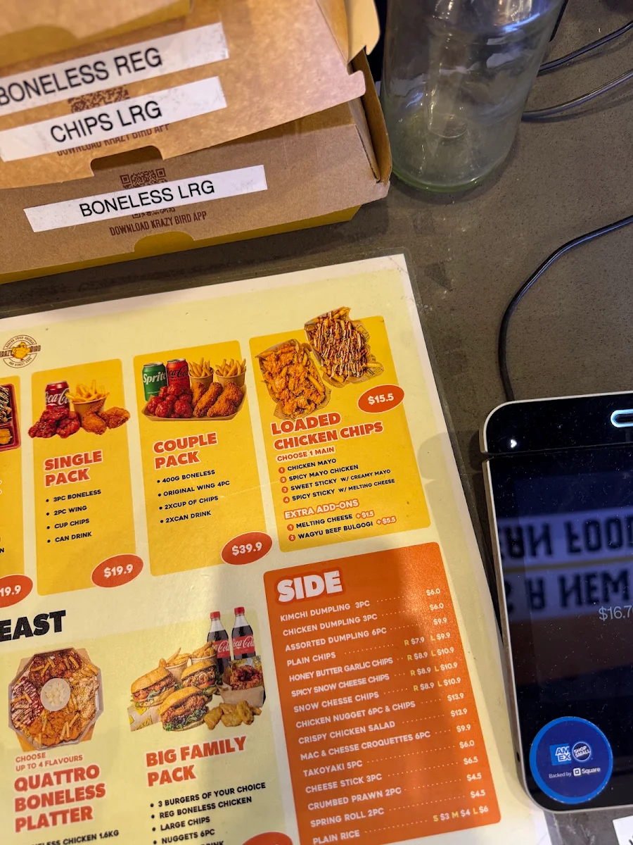 Menu, Krazy Bird World Square