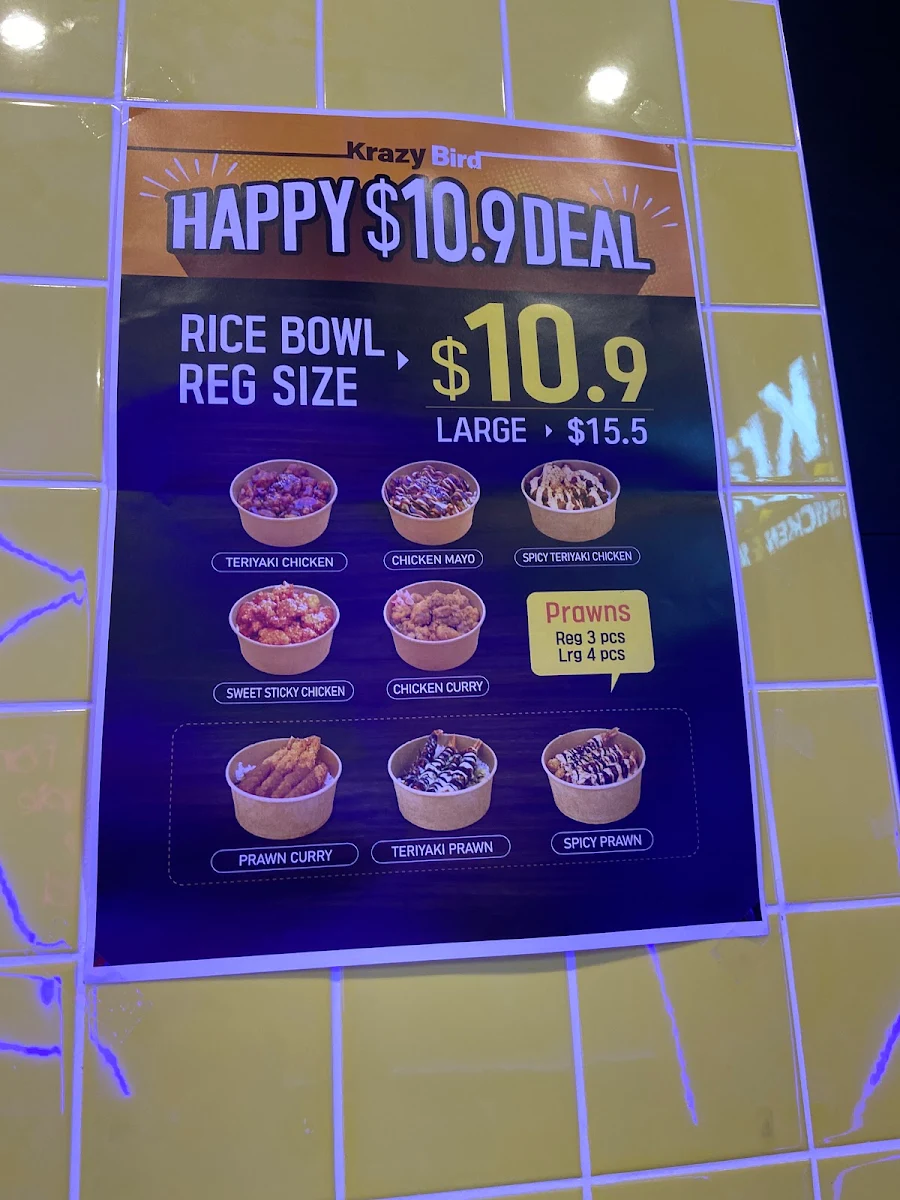 Menu, Krazy Bird World Square