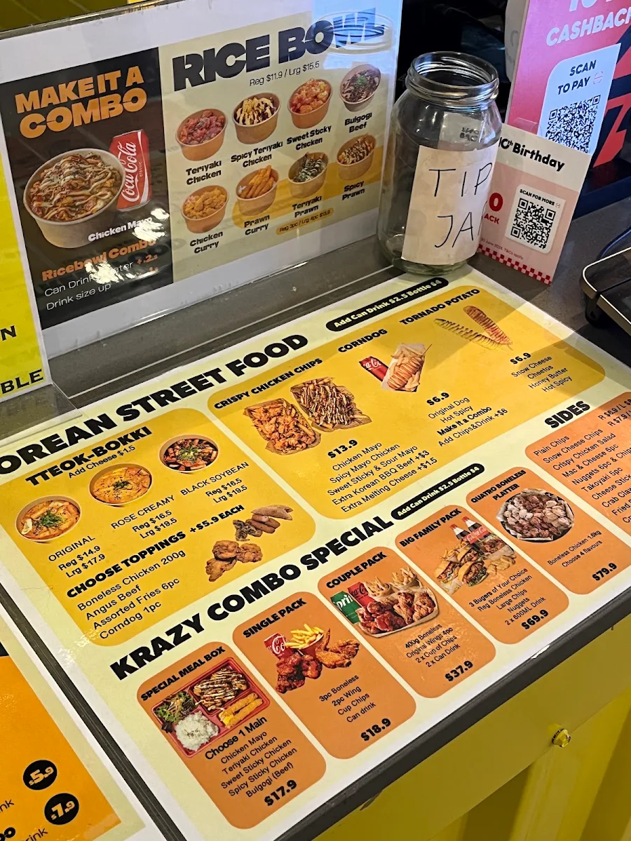Menu, Krazy Bird World Square