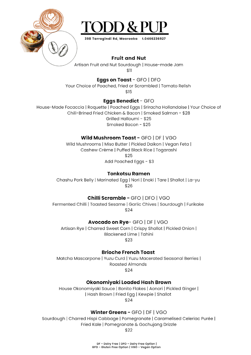 Menu, Todd & Pup