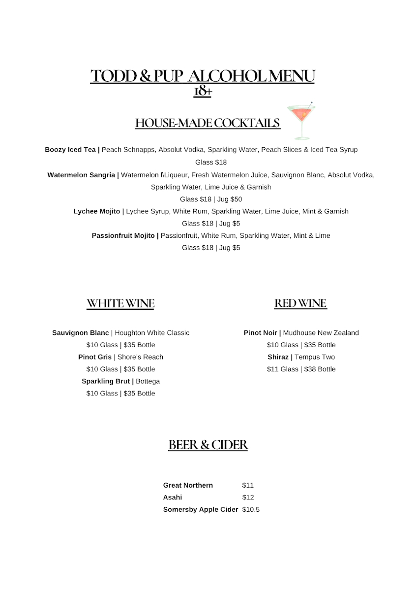 Menu, Todd & Pup