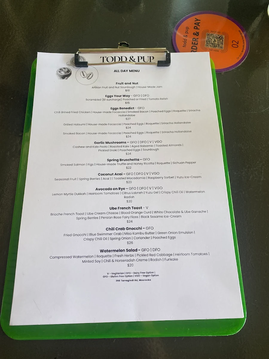 Menu, Todd & Pup