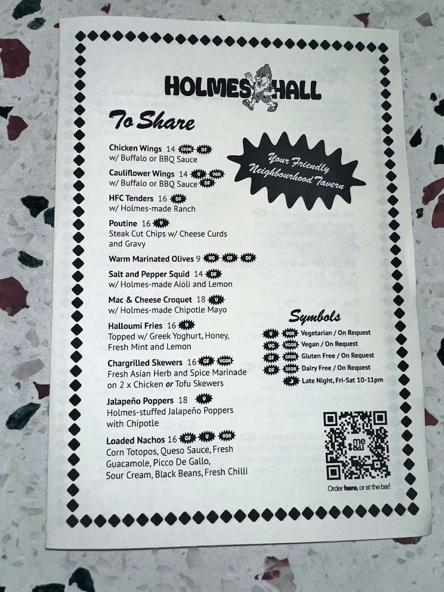 Menu, Holmes Hall