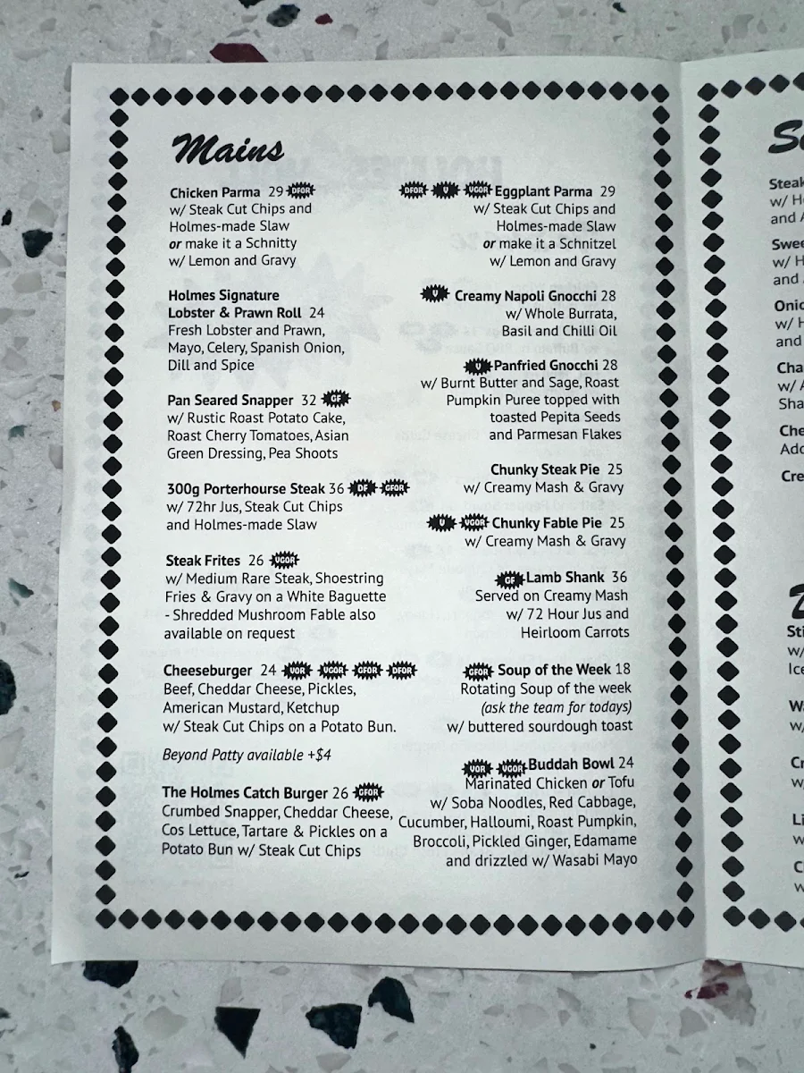 Menu, Holmes Hall
