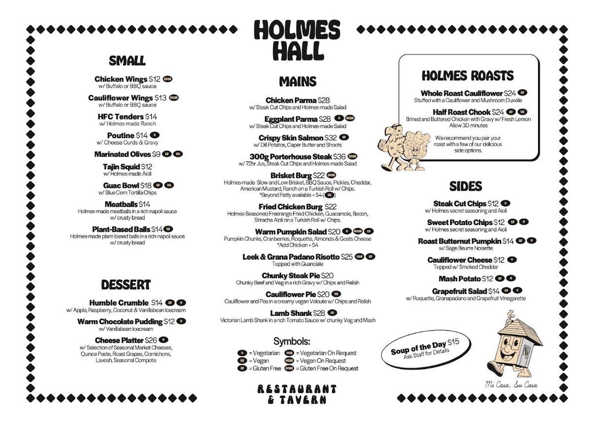 Menu, Holmes Hall