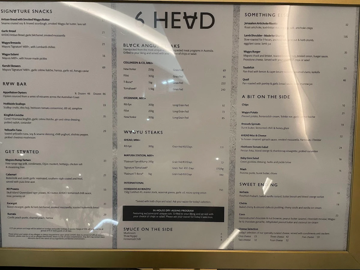 Menu, 6HEAD Perth