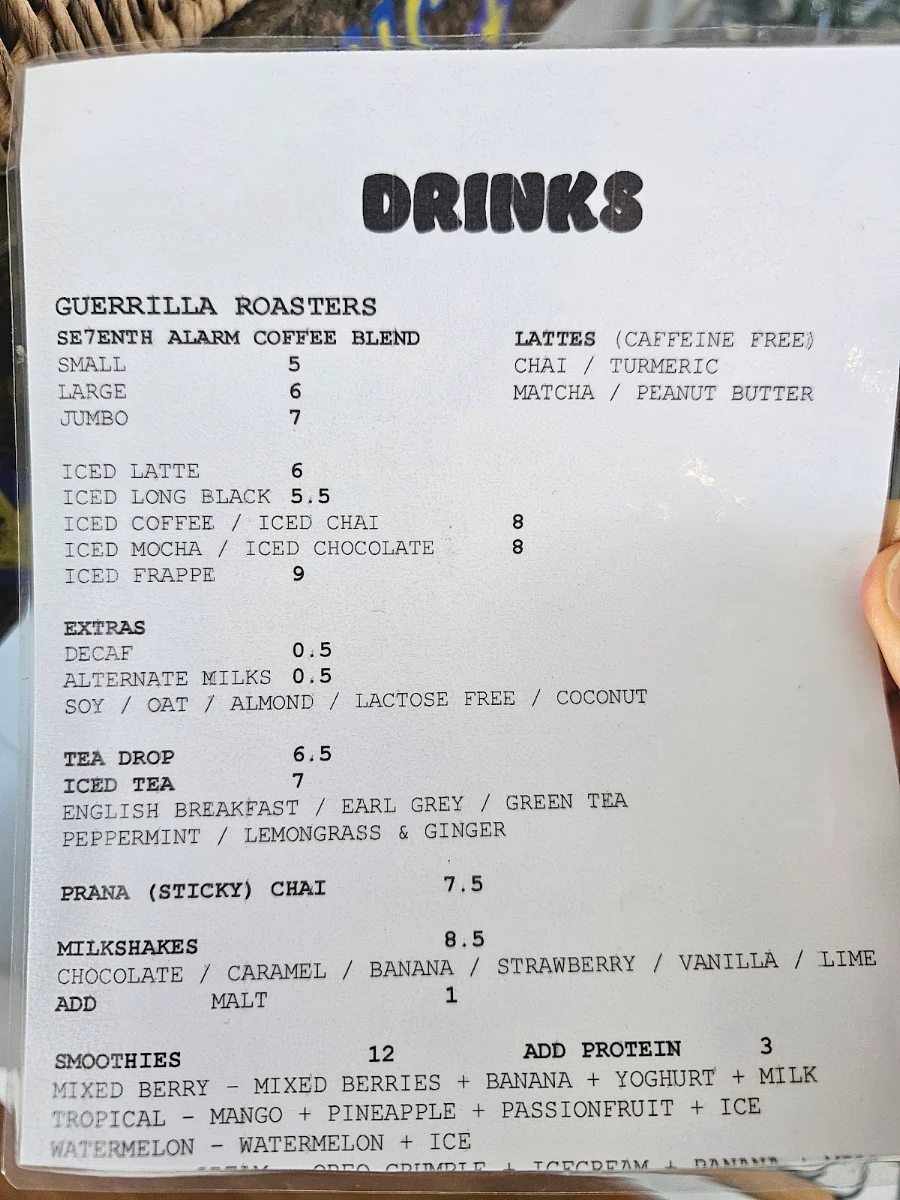Menu, Se7en Cafe by the Sea
