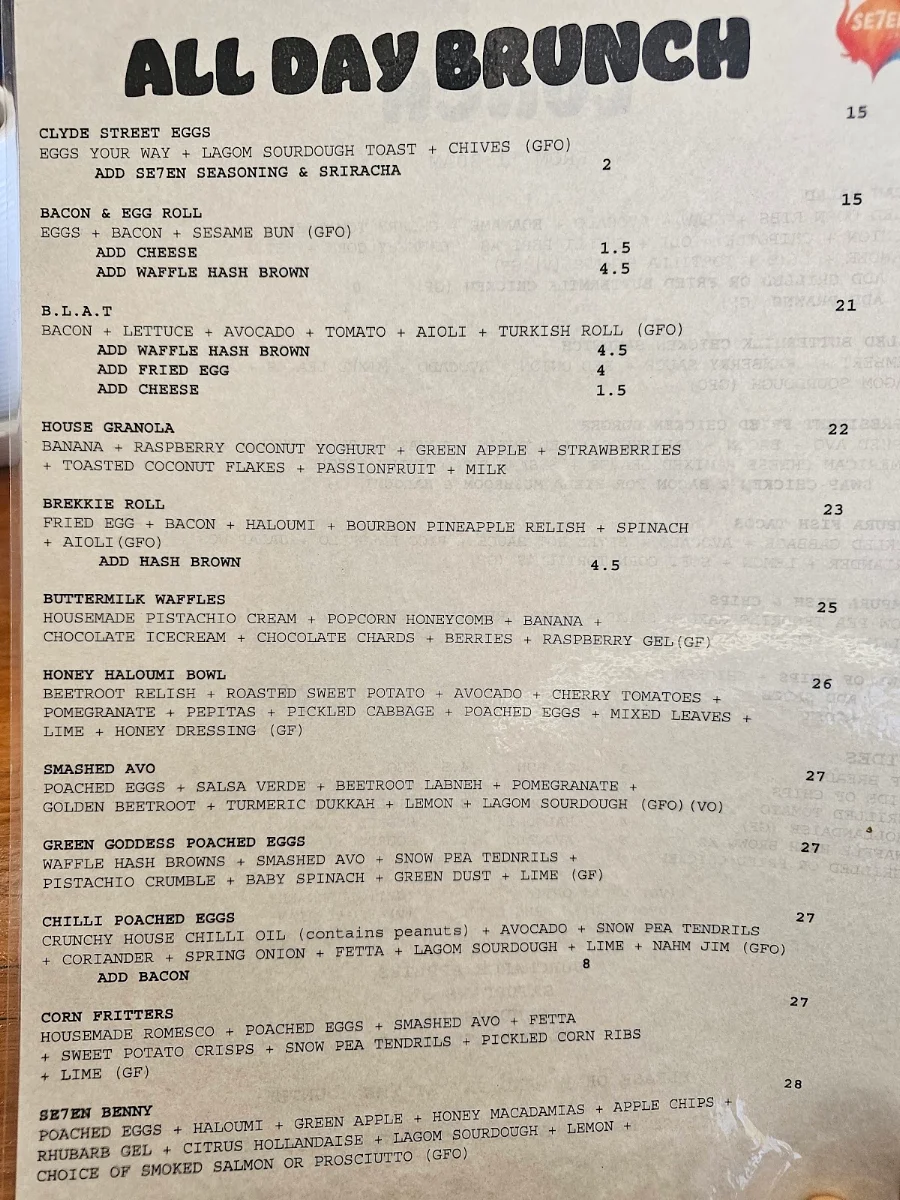 Menu, Se7en Cafe by the Sea