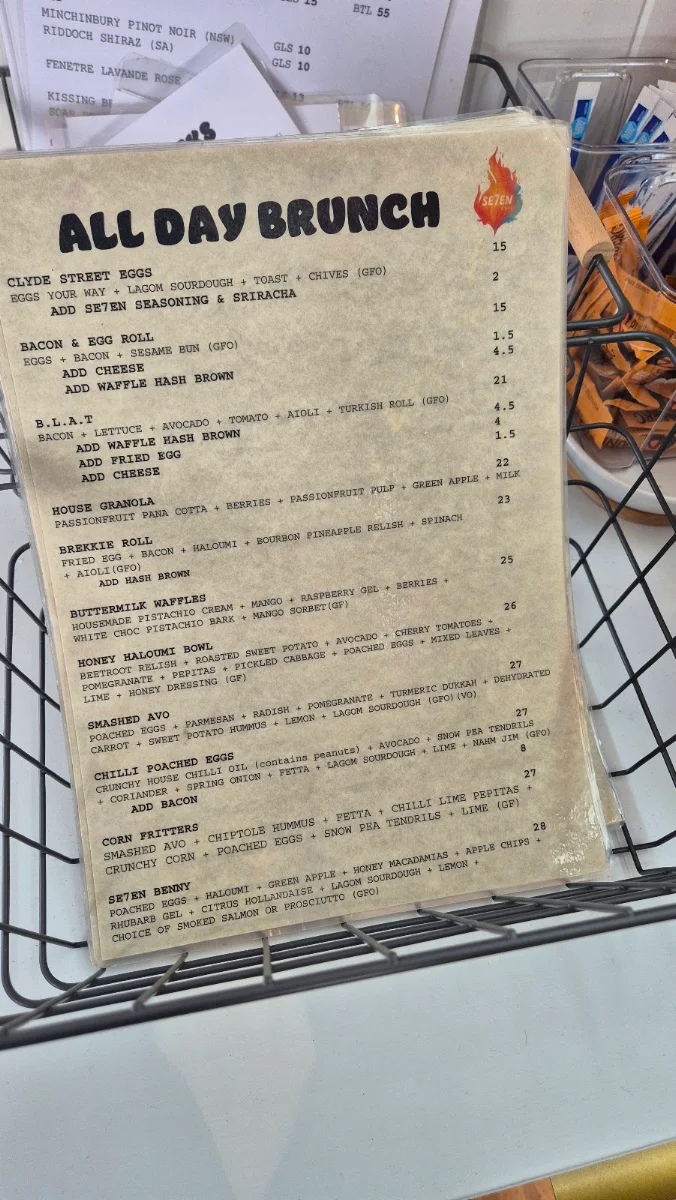 Menu, Se7en Cafe by the Sea