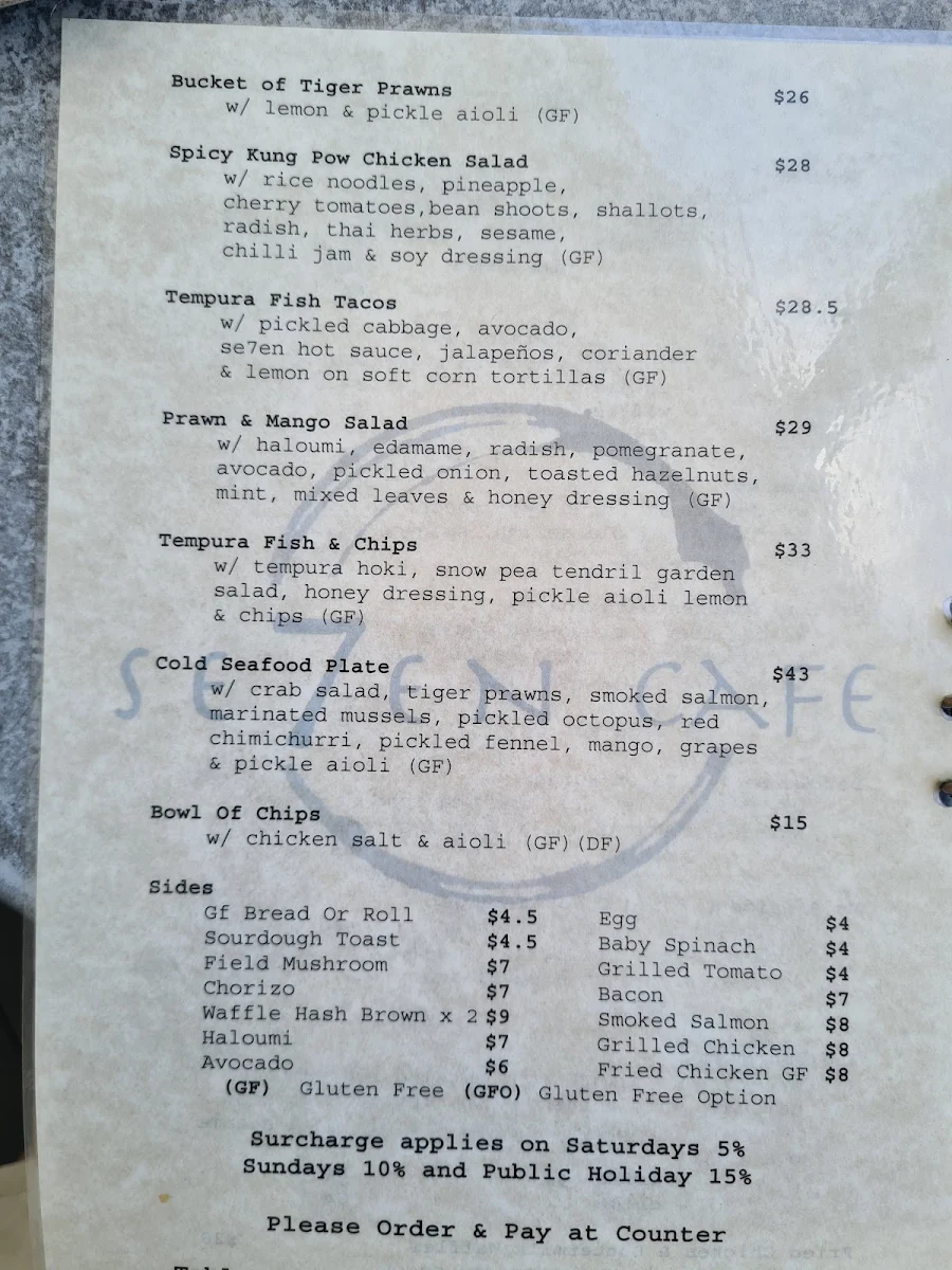 Menu, Se7en Cafe by the Sea