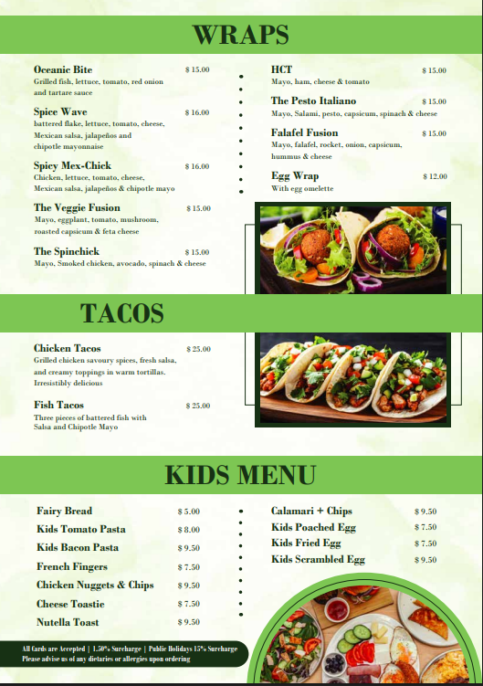 Menu, Provisions Cafe
