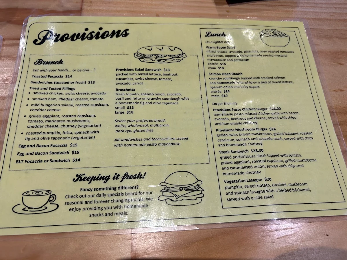Menu, Provisions Cafe