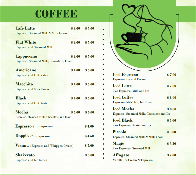 Menu, Provisions Cafe