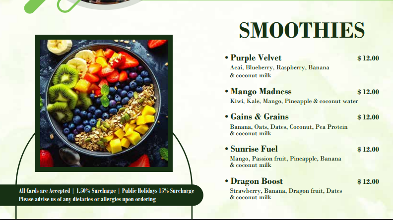 Menu, Provisions Cafe