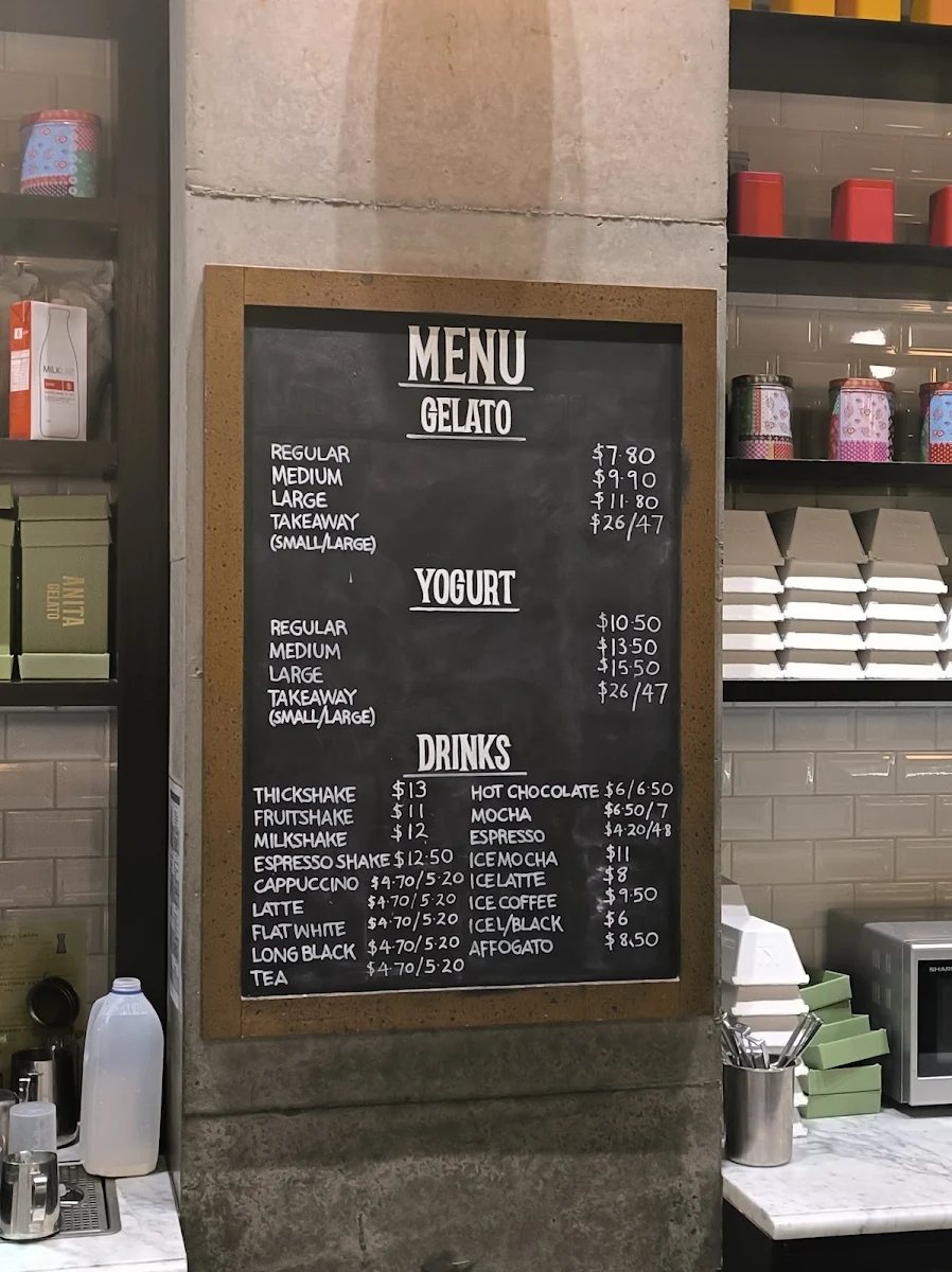 Menu, Anita Gelato Central Park