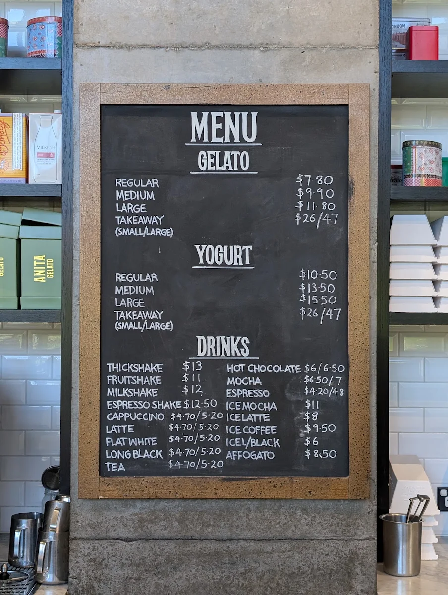 Menu, Anita Gelato Central Park