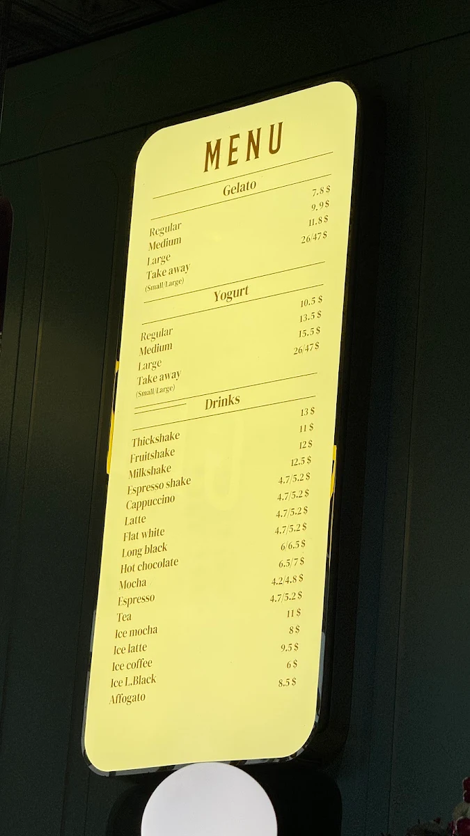 Menu, Anita Gelato Central Park