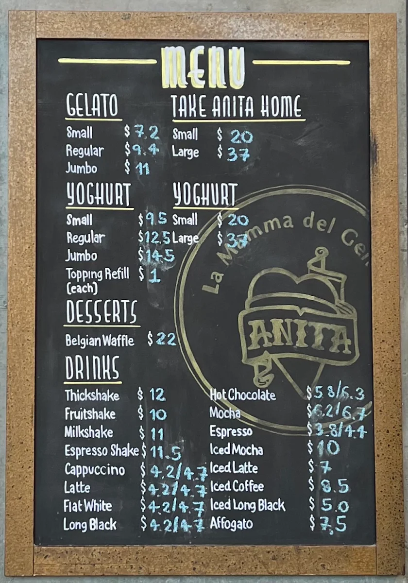 Menu, Anita Gelato Central Park