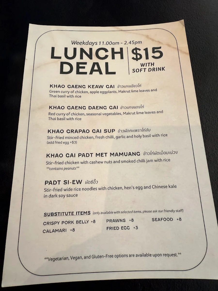 Menu, Chat Thai - Neutral Bay
