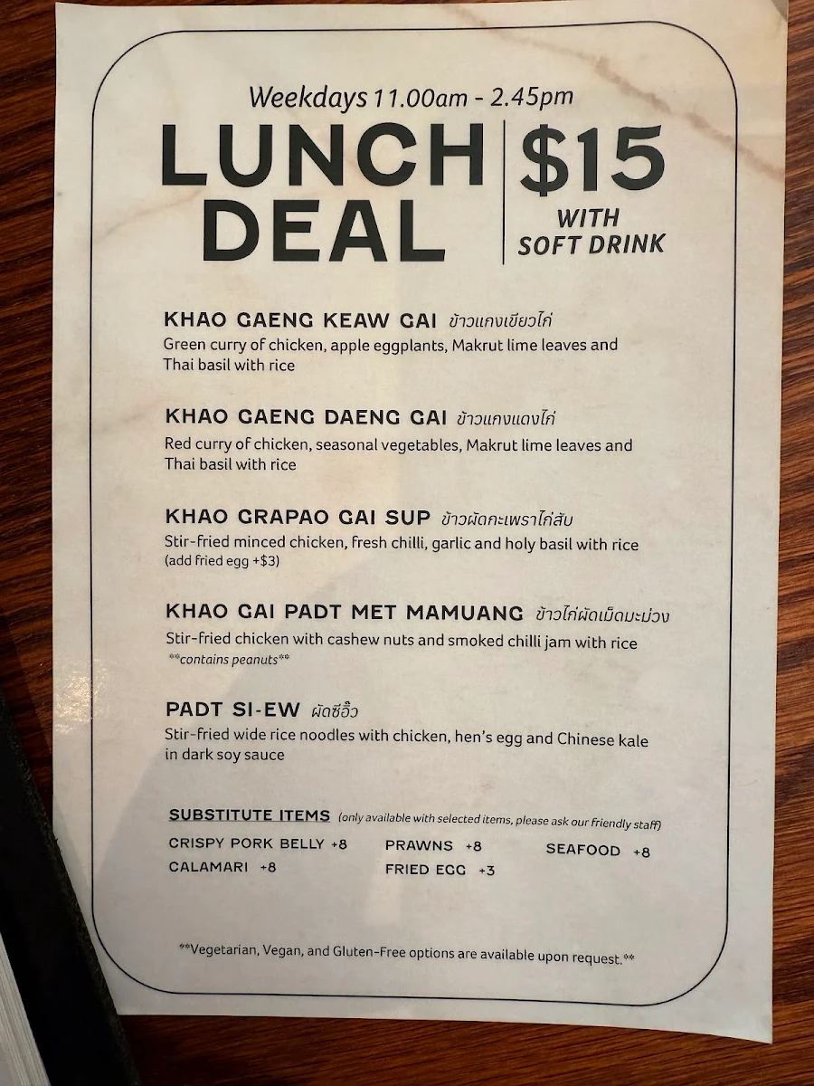 Menu, Chat Thai - Neutral Bay