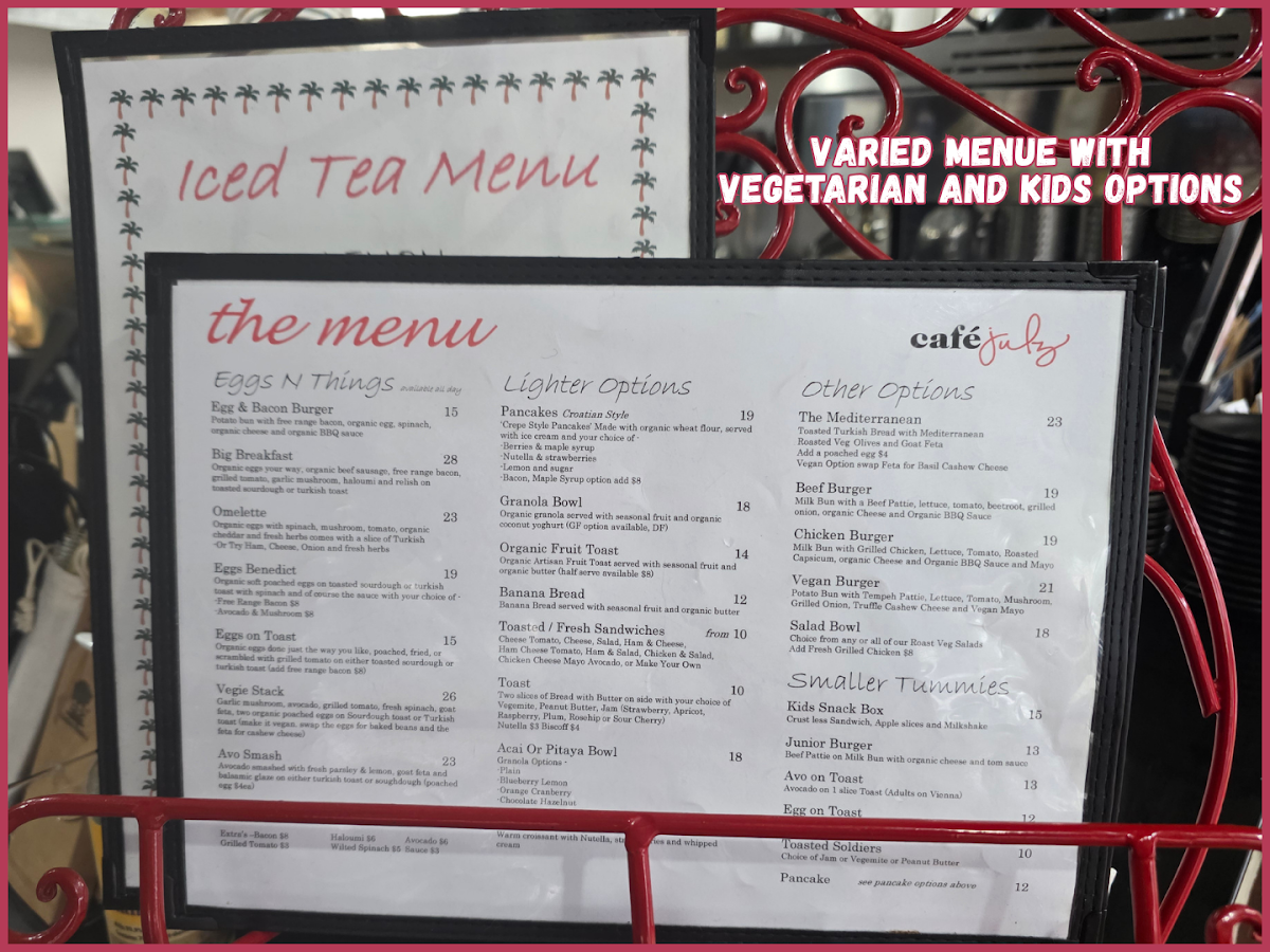Menu, Cafe Julz