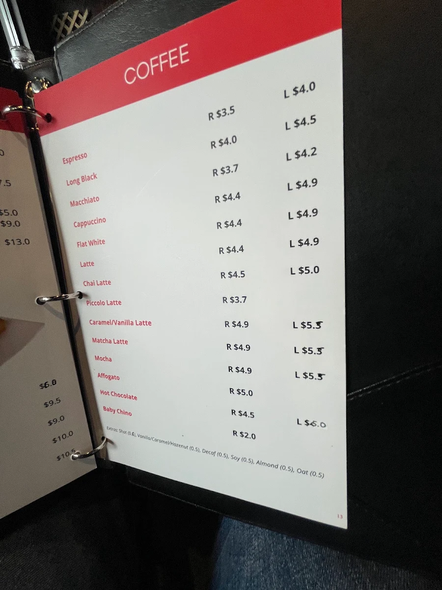 Menu, Cooks Cafe