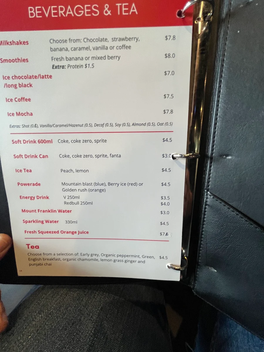 Menu, Cooks Cafe